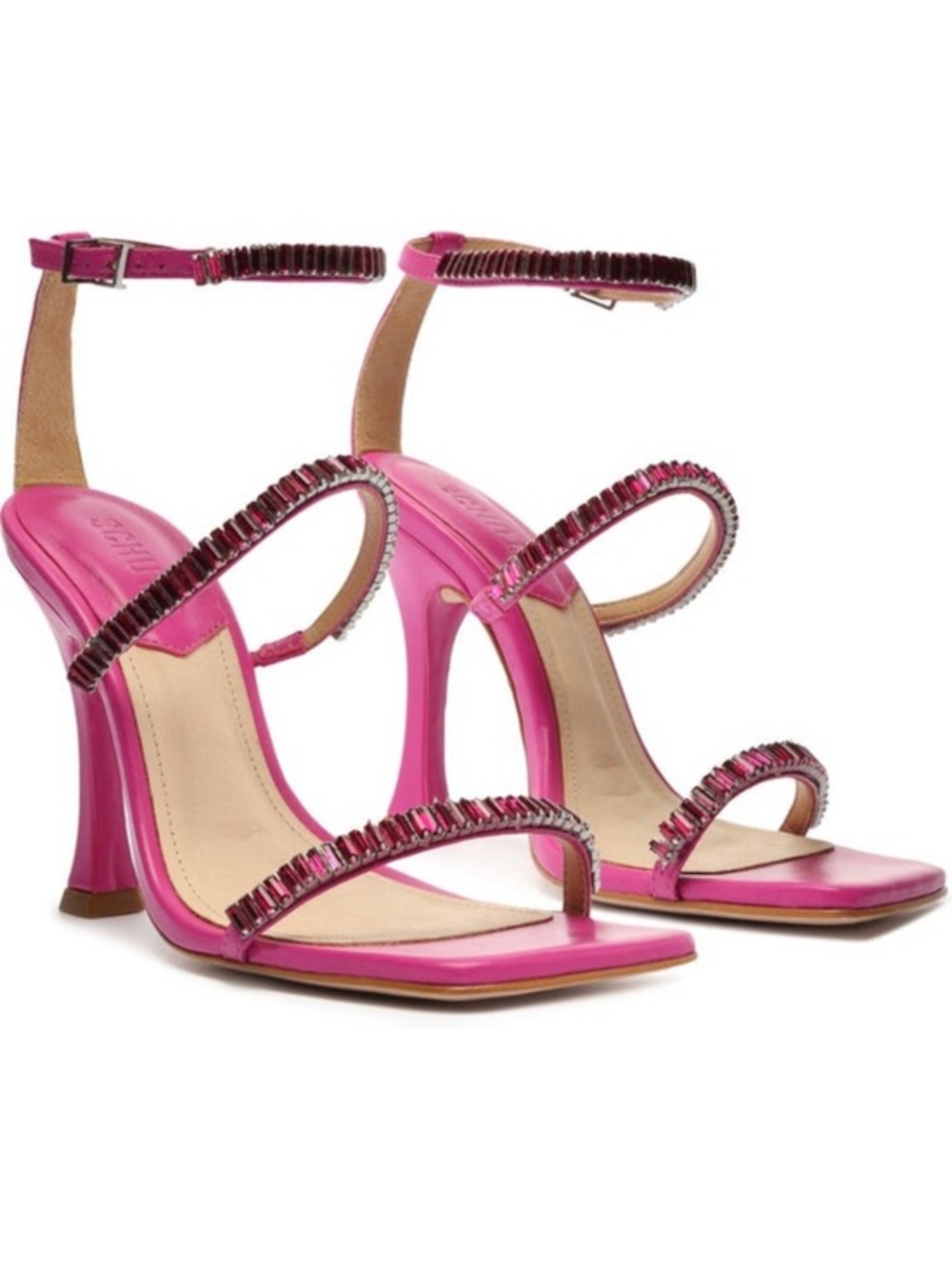 SCHUTZ Hot Pink Crystal-Trim Strappy High Heel Sandals